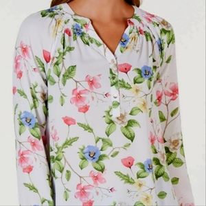 Charter Club Plus Size Split-Neck Printed Bright White Combo